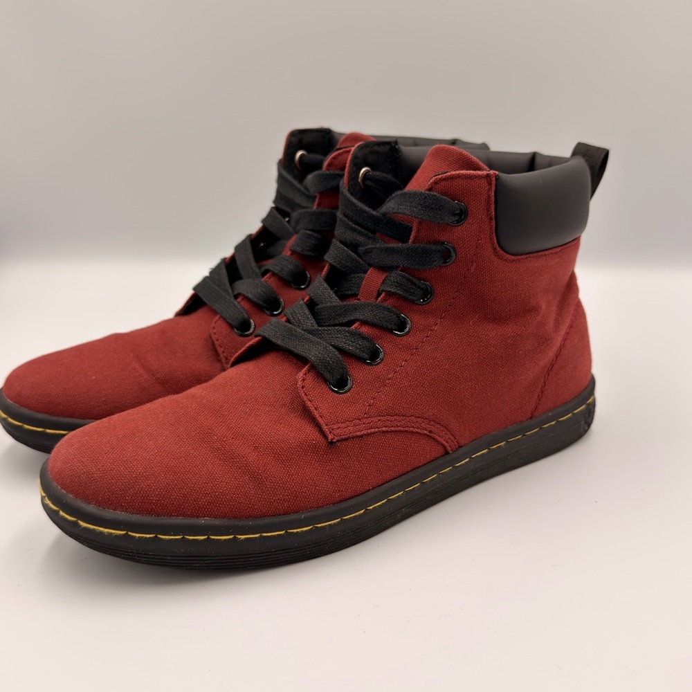 Dr. Martens Maelly Red Burgundy Canvas Combat Boots Women’s 7